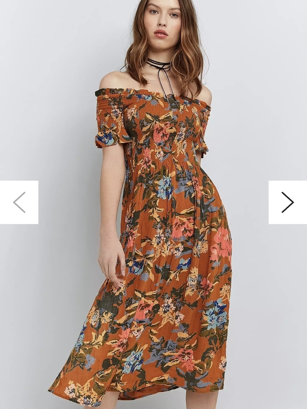 Kimchi Blue Picnic Printed Off-The-Shoulder Midi Dress